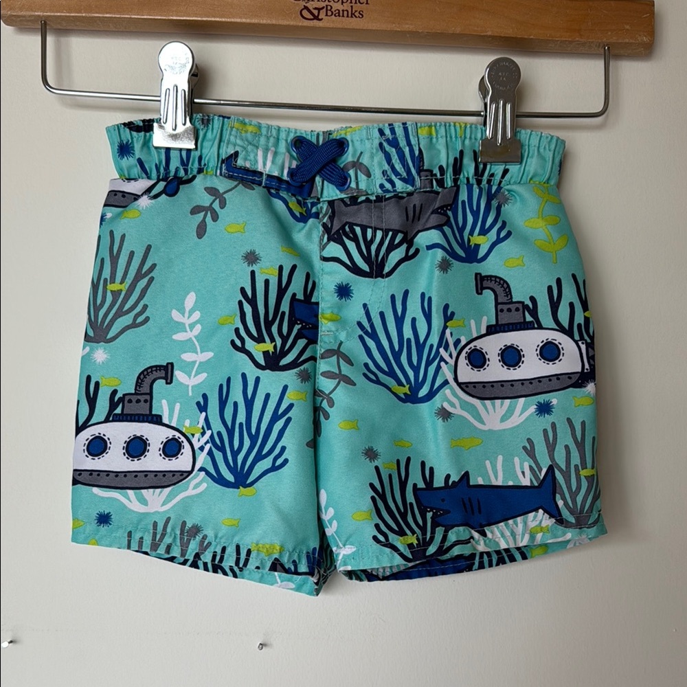 Cat & Jack Blue and Green Swim Trunks with Nautical Theme